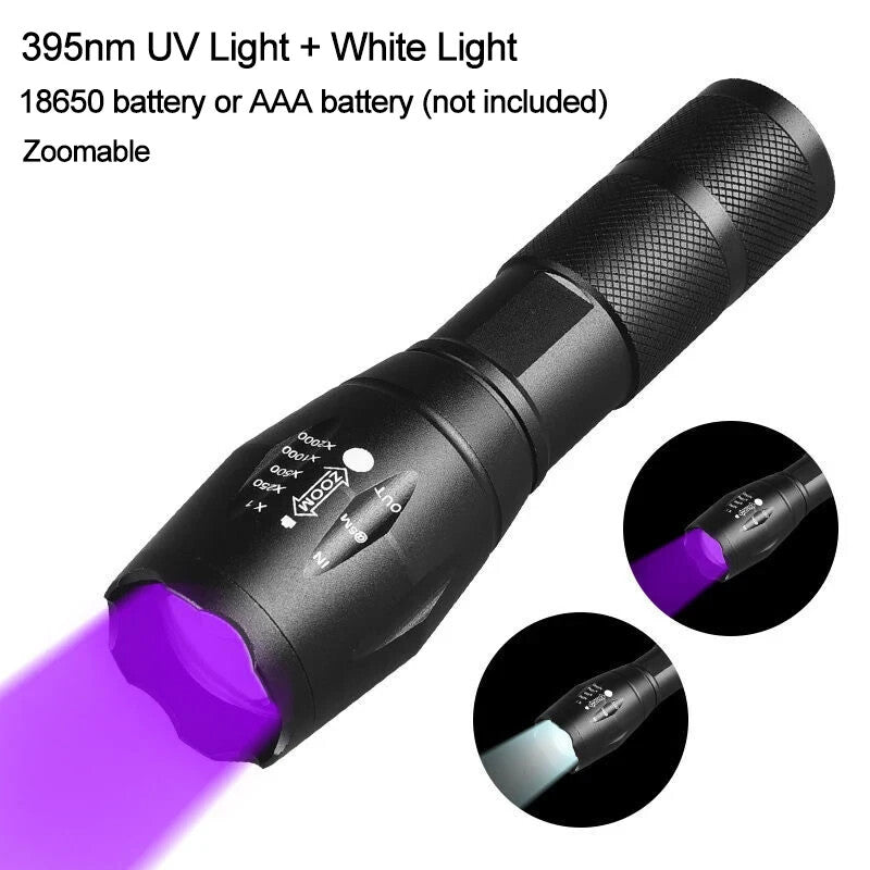 UV Flashlight LED Torch with Dual Ultraviolet and White Light for Currency & Document Detection