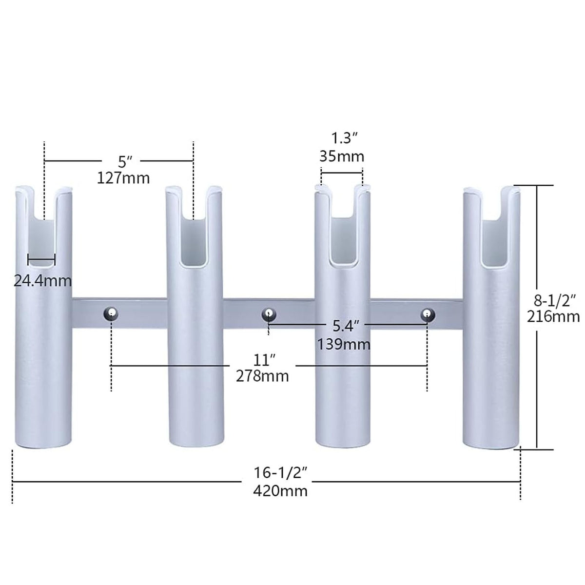 Aluminum Boat Fishing Rod Holders 4 Tubes - Heavy Duty, Rustproof, Silver