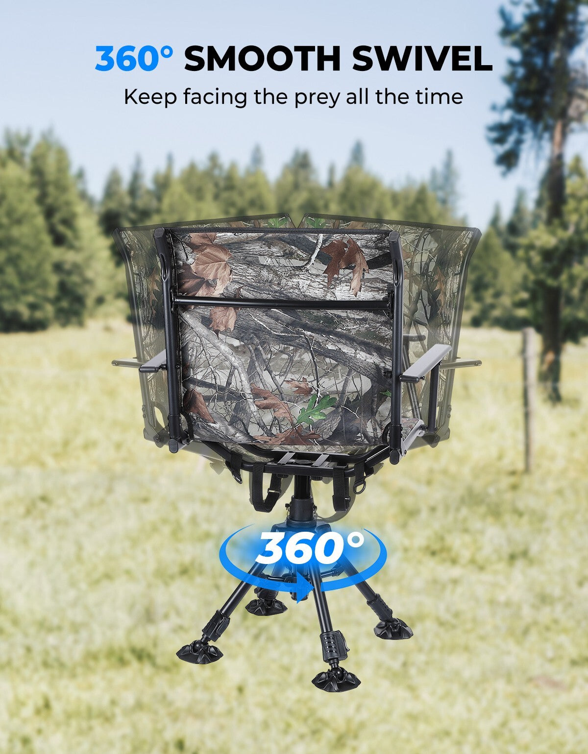 Camping & Hunting Chair 360° Swivel Foldable Adjustable Height Outdoor Seat