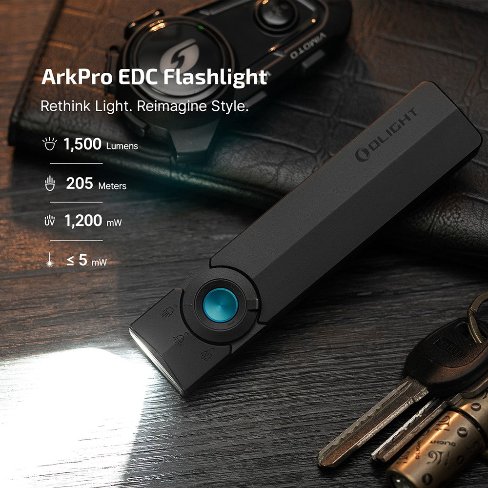 EDC Flashlight 1500 Lumens 4-in-1 Flood Spot UV Laser Compact