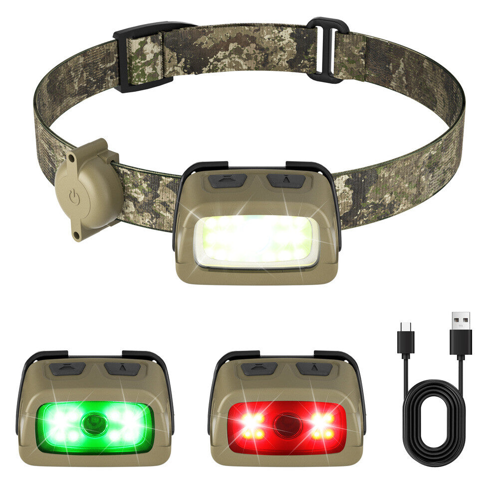 Rechargeable LED Headlamp with 7 Modes, Red & Green Light, Adjustable & Lightweight