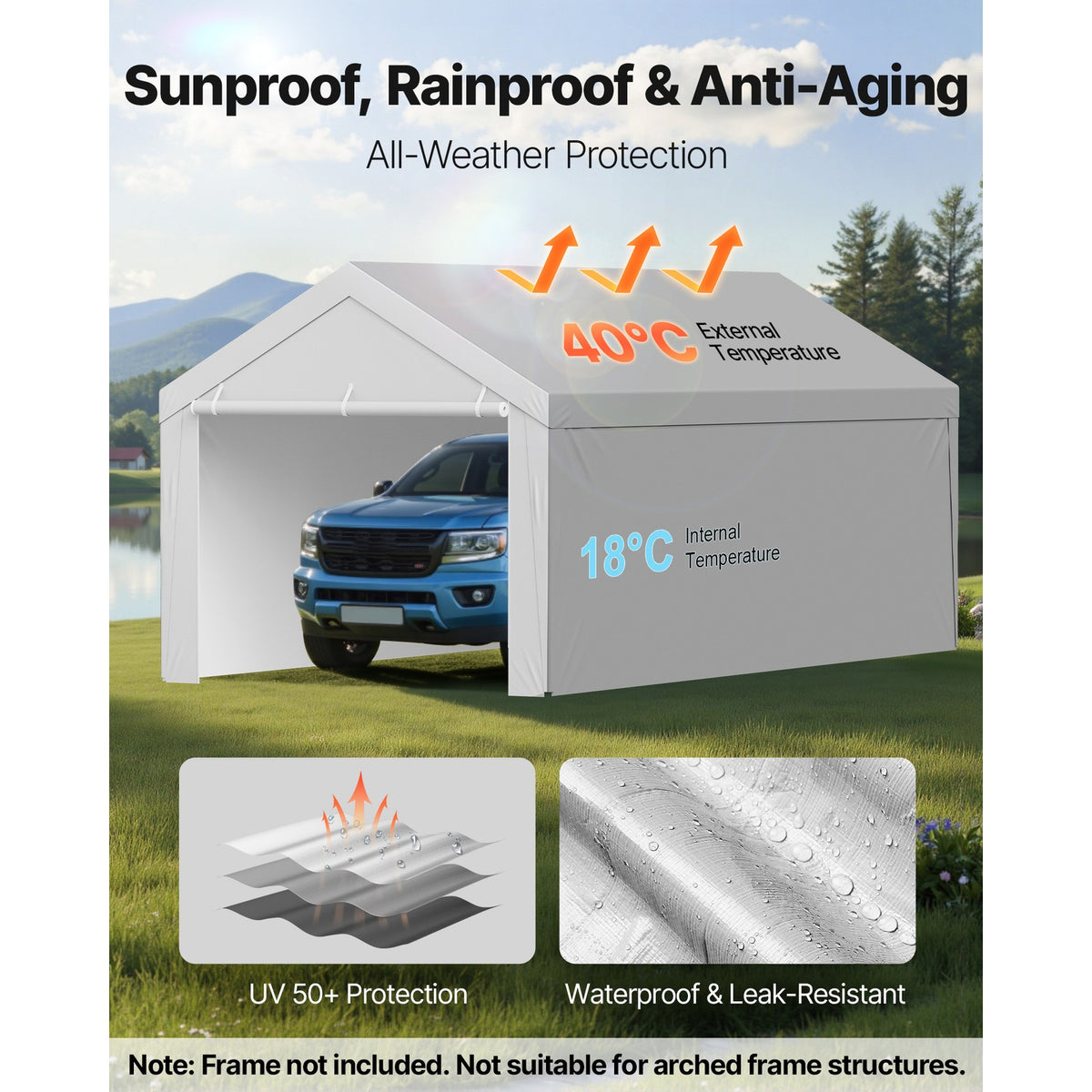 12x20 ft Carport Replacement Canopy Cover with Sidewalls - Durable Outdoor Shelter