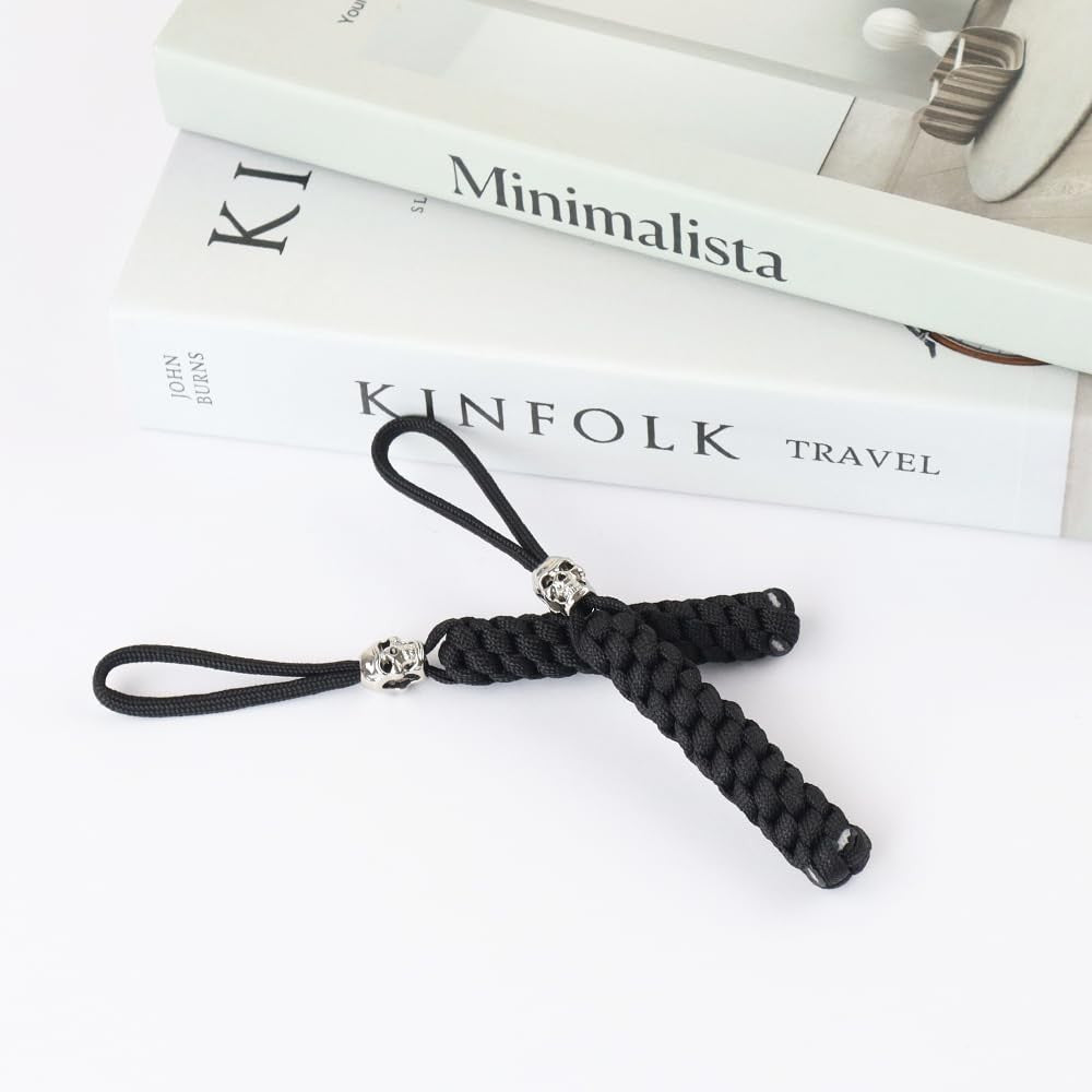 Heavy Duty Skull Paracord Keychain Set - Black Tactical Braided Keyring