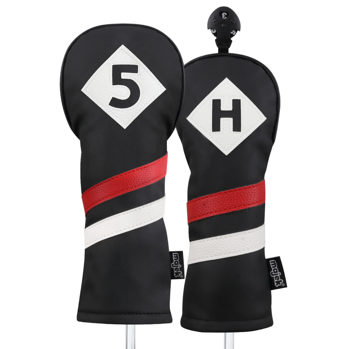 Golf Headcover for Hybrids and Fairway Woods - Vintage Leather Style, Black Red White