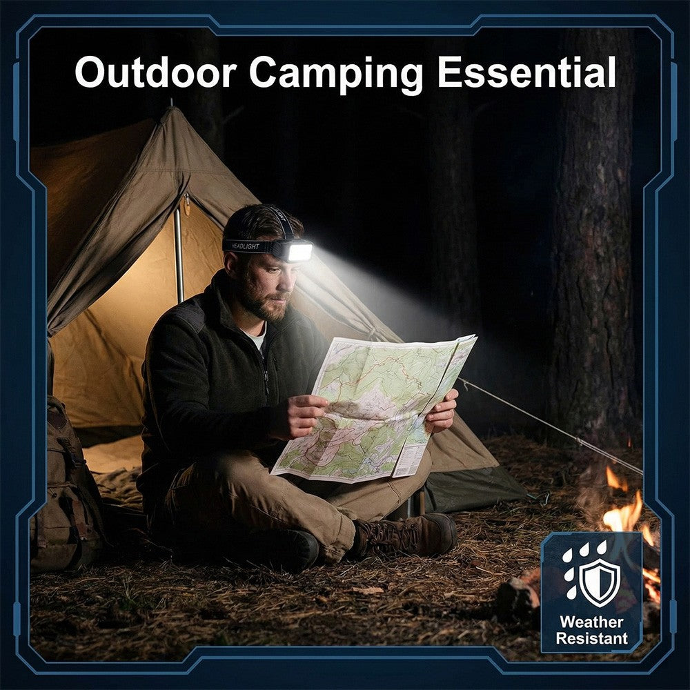 USB Rechargeable LED Headlamp with COB Light for Camping, Work, Outdoor Activities