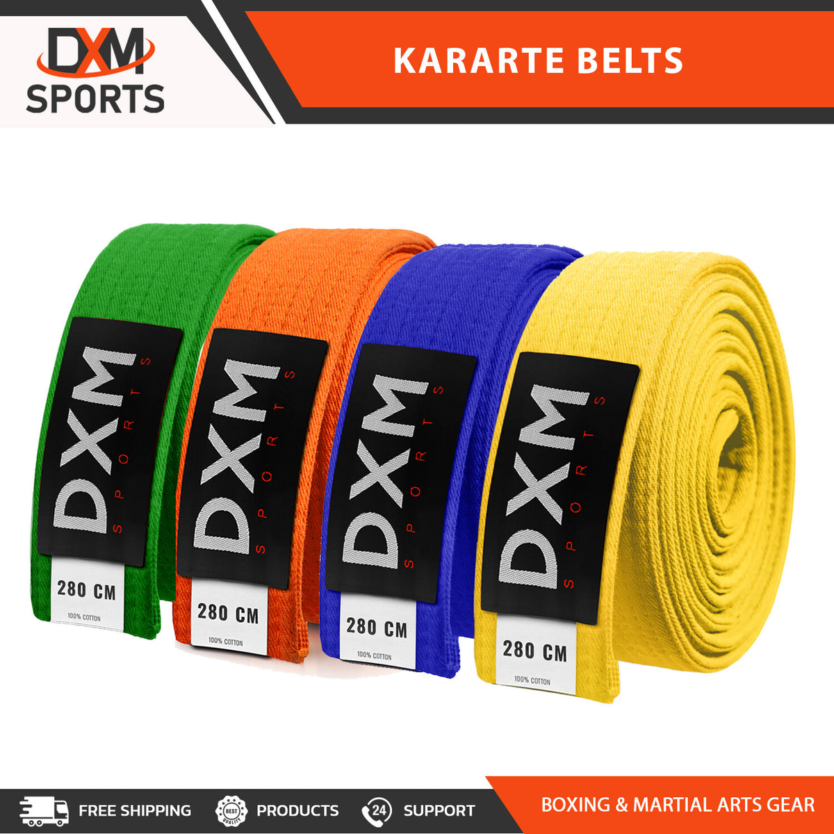 Pack of 4 Double Wrap Martial Arts Belts for Karate, Taekwondo & Judo