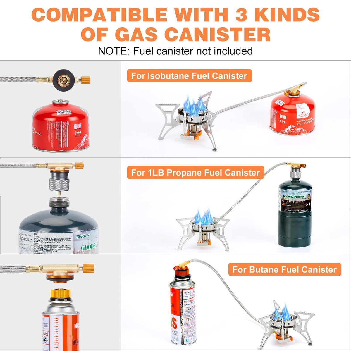 6800W Windproof Camping Stove with Piezo Ignition & Fuel Canister Adapter