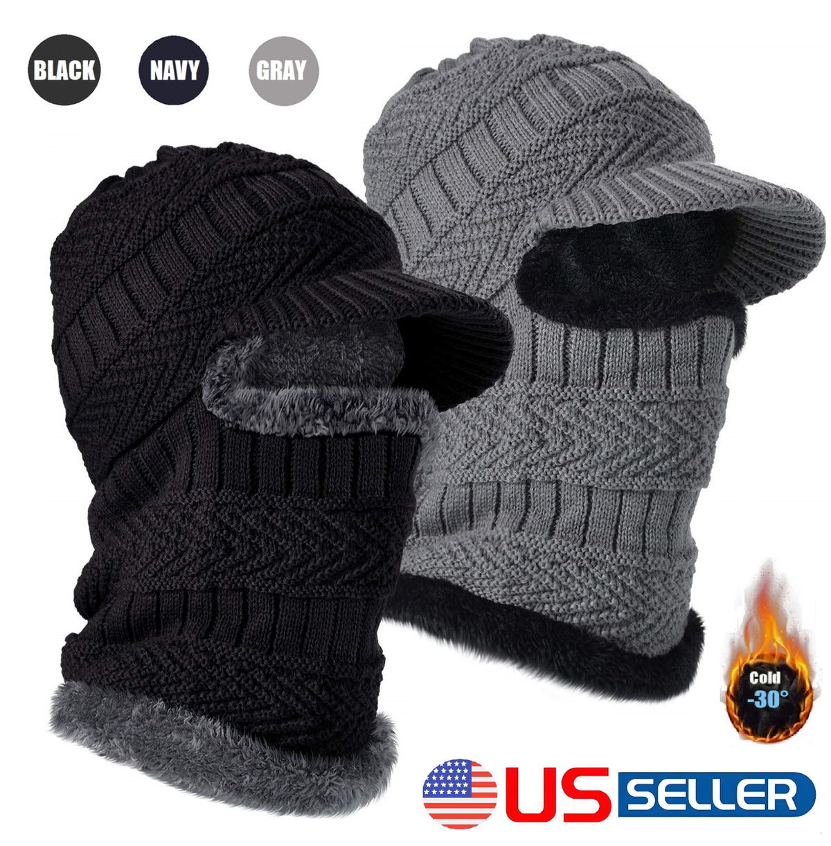 Winter Knitted Face Mask & Hat Set for Cycling Ski Warmth Men Women
