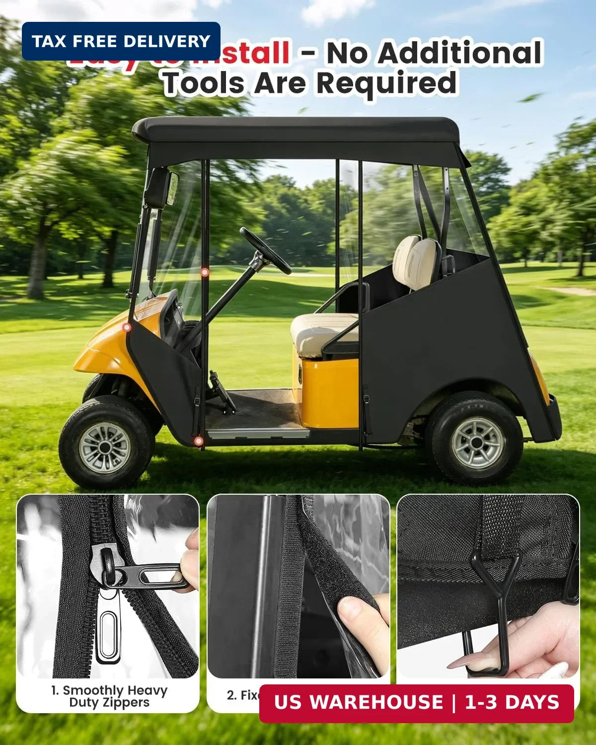 Golf Cart Enclosure for Ezgo TXT 2 Passenger Rain Cover with Clear PVC Windows
