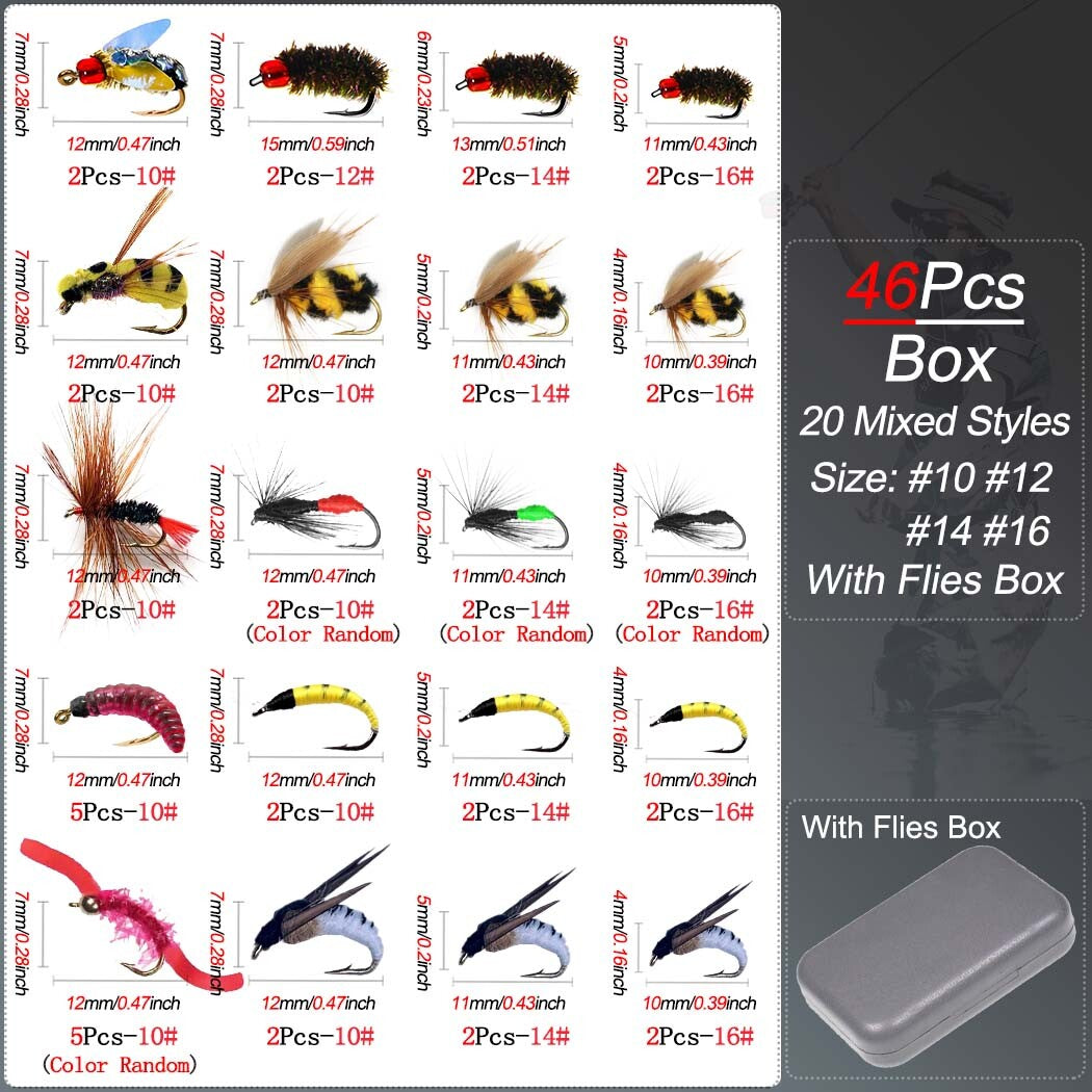 Artificial Fly Fishing Bait Lures Set for Trout Bass Wet Dry Flies Assortment