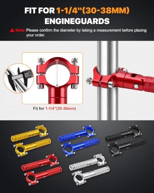 Red Folding Motorcycle Footrest Pegs - 1.25 Inch Compatible with Harley, Honda, Yamaha & ATV