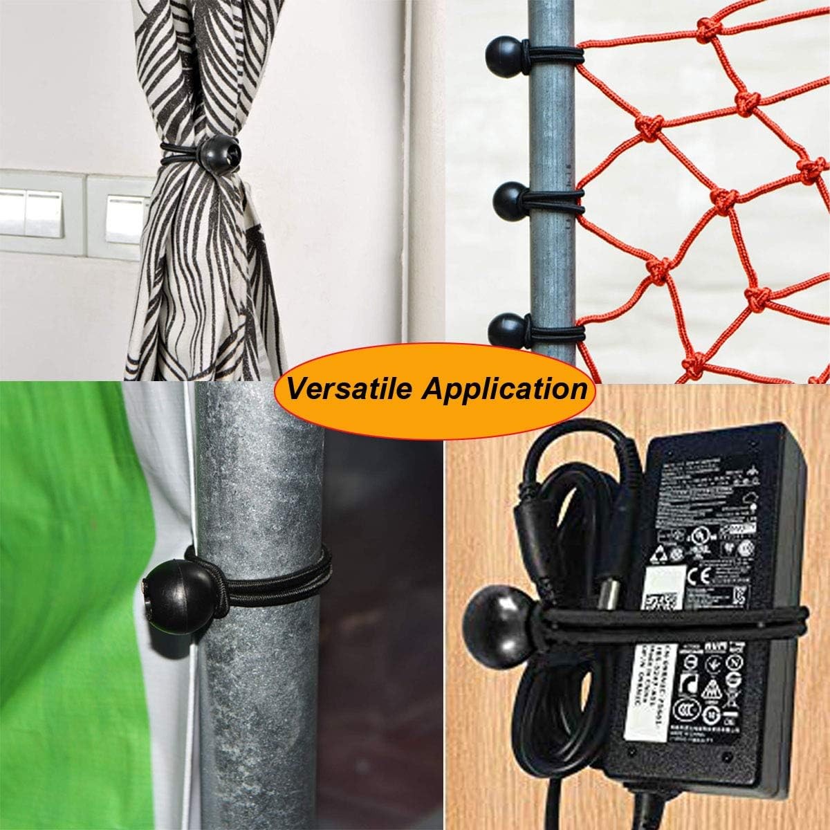 Heavy Duty Black Bungee Cord with Balls - 4 Inch Tie Down Straps for Tarp and Outdoor Use