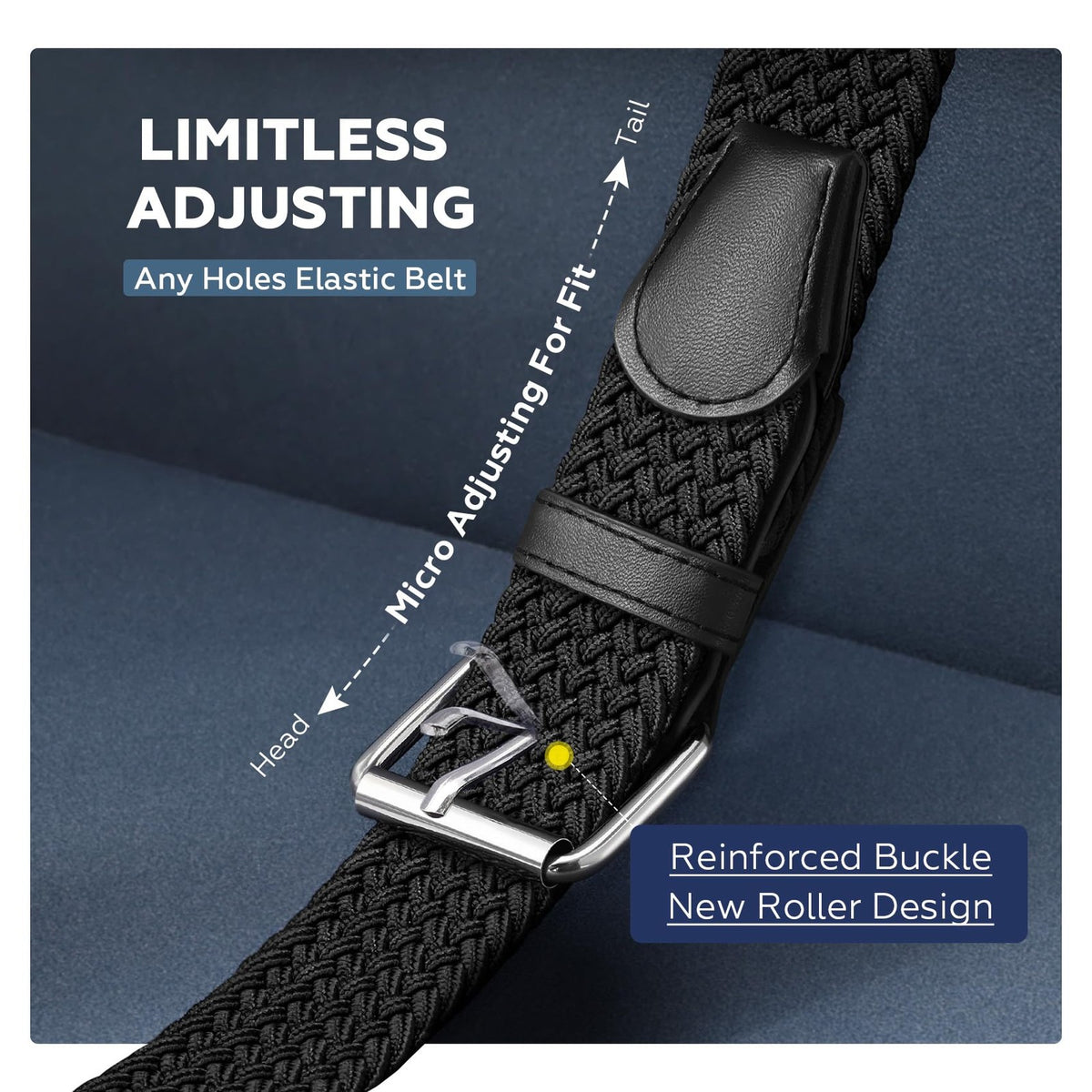 Men's Braided Stretch Belt for Pants and Jeans - Adjustable Waist 25-50 Inches, Black