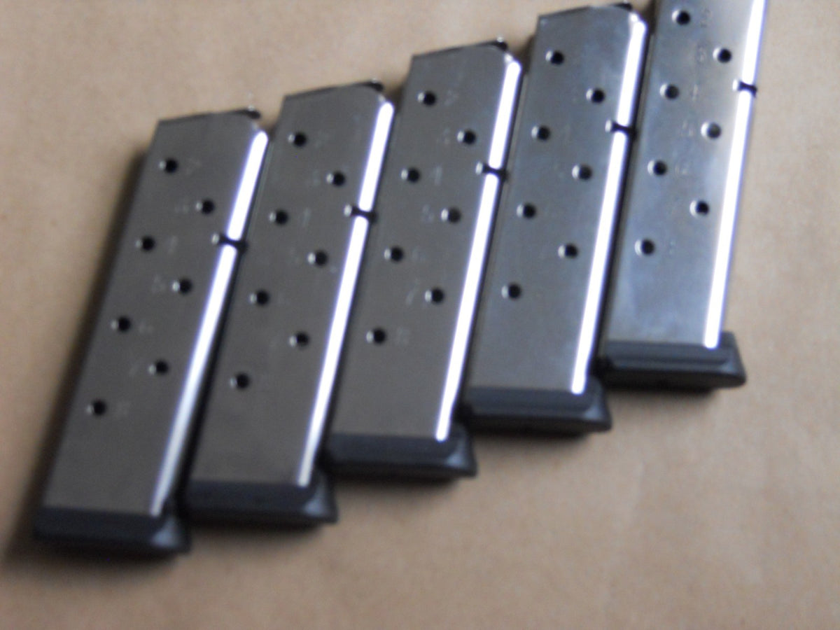 Extended 1911 .45 Caliber Hybrid Magazine Set - Stainless Steel, 8-Shot, Flared Base, 5 pcs.