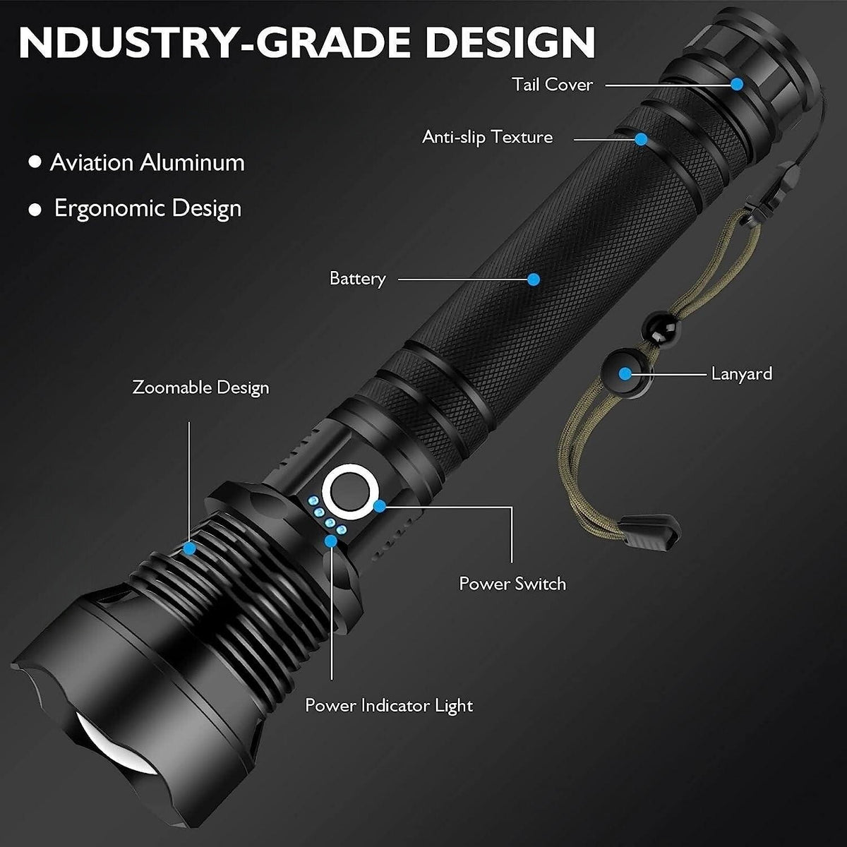 Rechargeable LED Tactical Flashlight 90000 Lumens Waterproof Worklight