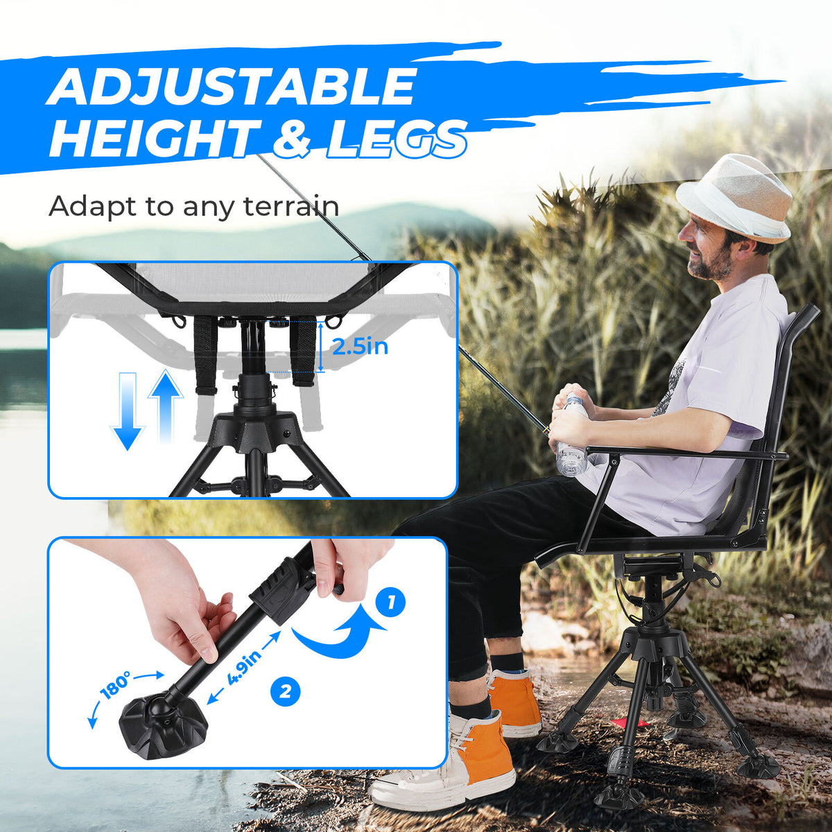Camping & Hunting Chair 360° Swivel Foldable Adjustable Height Outdoor Seat