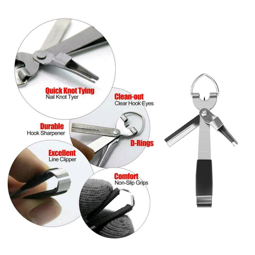 Fishing Line Knot Tying Tool with Cutter and Hook - Stainless Steel