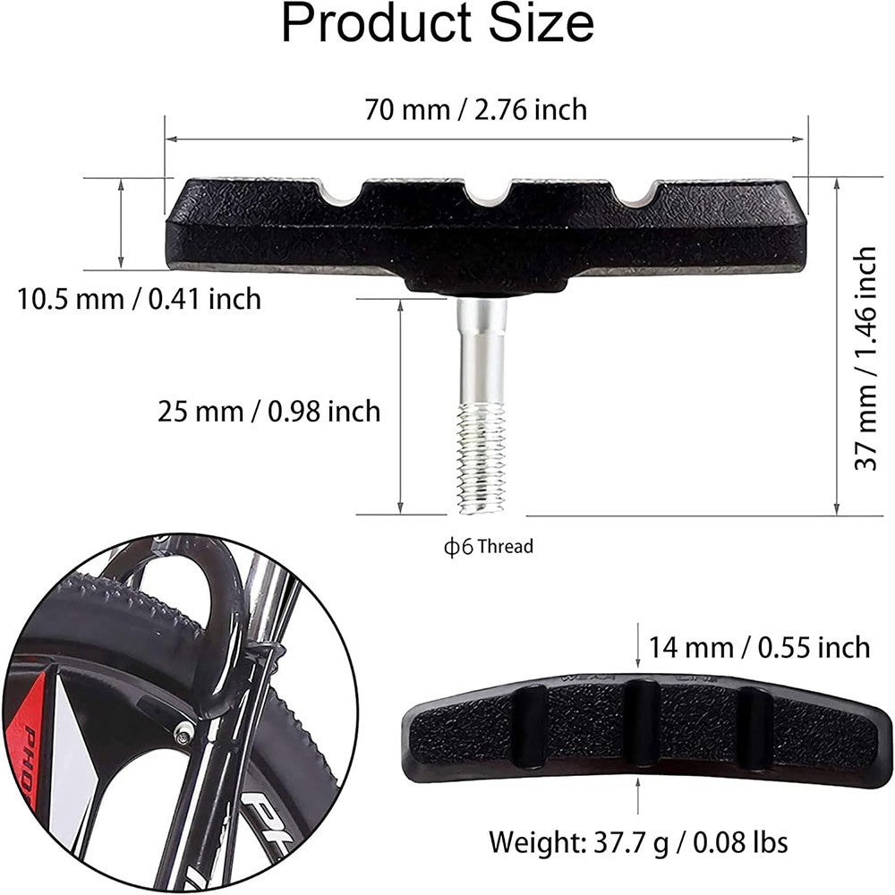 10-Pair MTB Bicycle V Brake Pads 70mm Shoes Blocks for Mountain Bikes