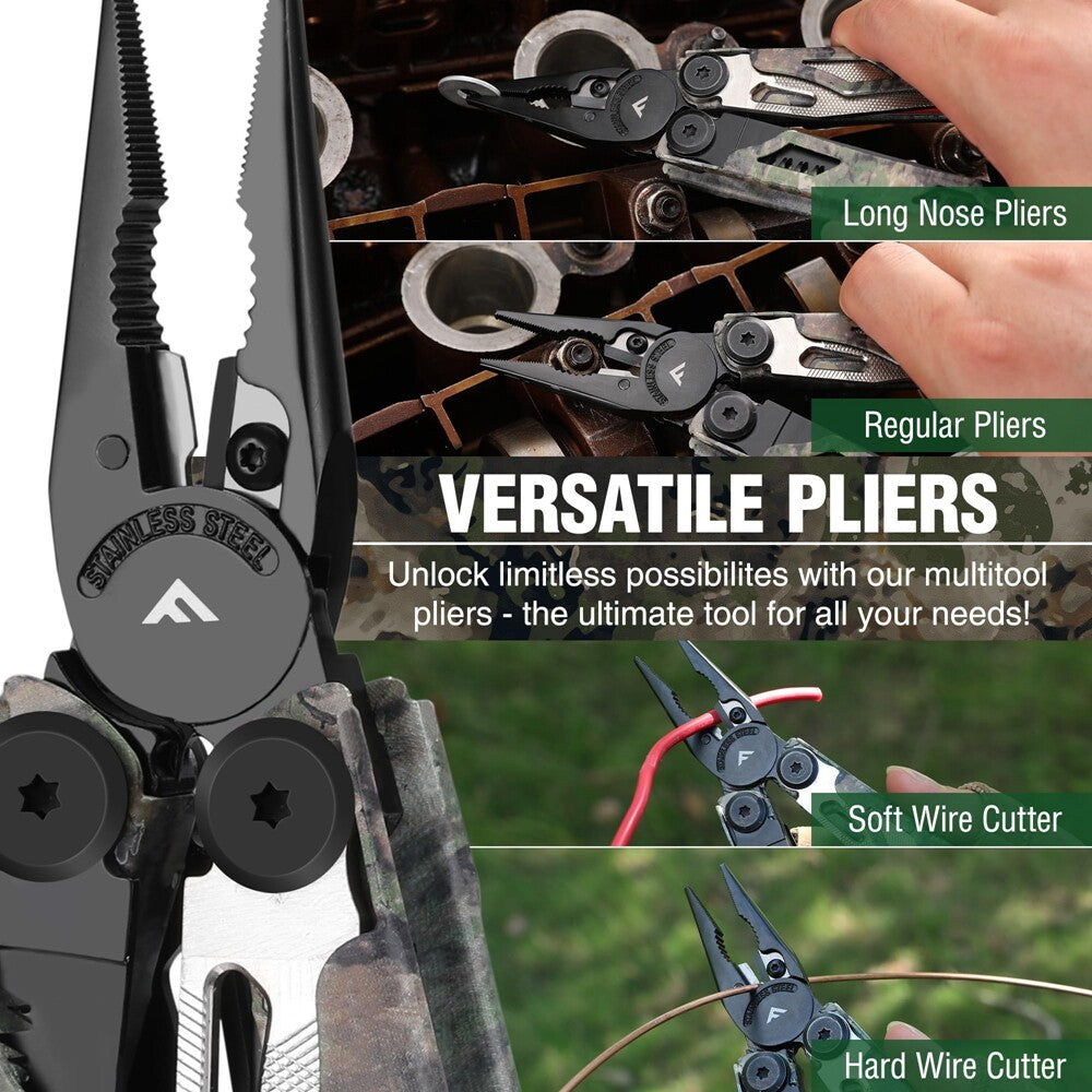 18-in-1 Camping Multitool Pliers with Fire Starter & Whistle, Camo