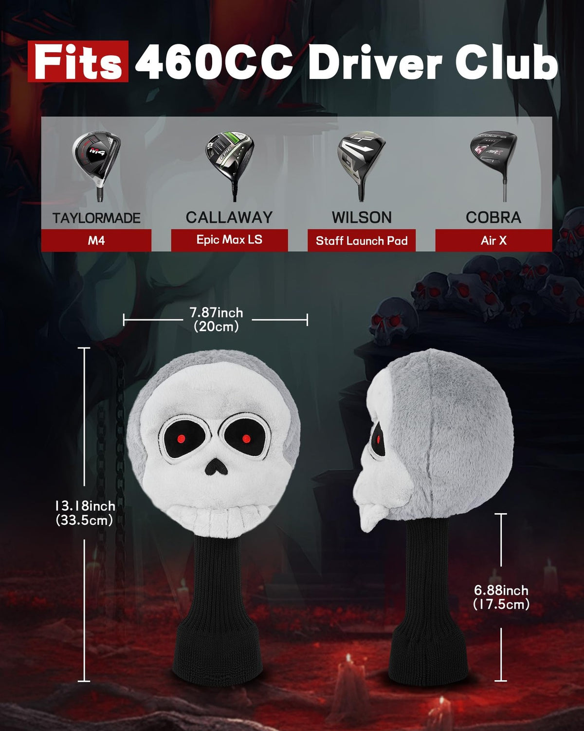 Funny Golf Driver Headcover Skull Style Fits 460cc Clubs - Protect & Personalize Your Golf Bag