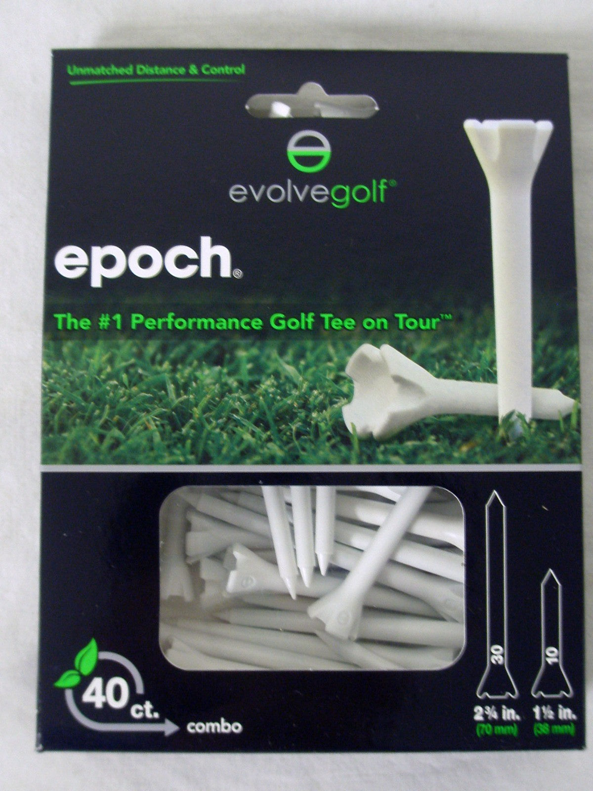 Evolve Epoch Performance Tees 40Pk Mix (2.75", 1.5") White Golf Tee