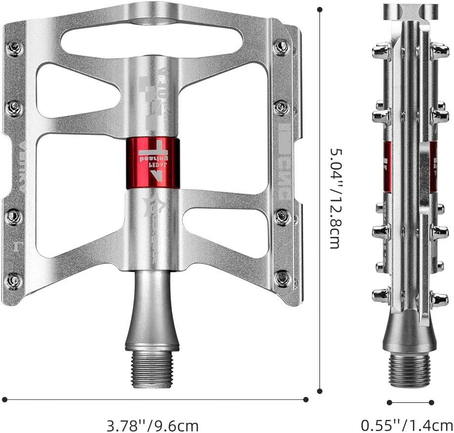 Mountain Bike Pedals - Aluminum Alloy Flat Platform with 4 Bearings 9/16" Spindle