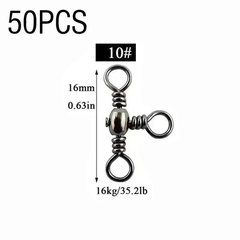 50pcs Stainless Steel Fishing 3-Way Swivels T-Turn Connectors 35.2Lb