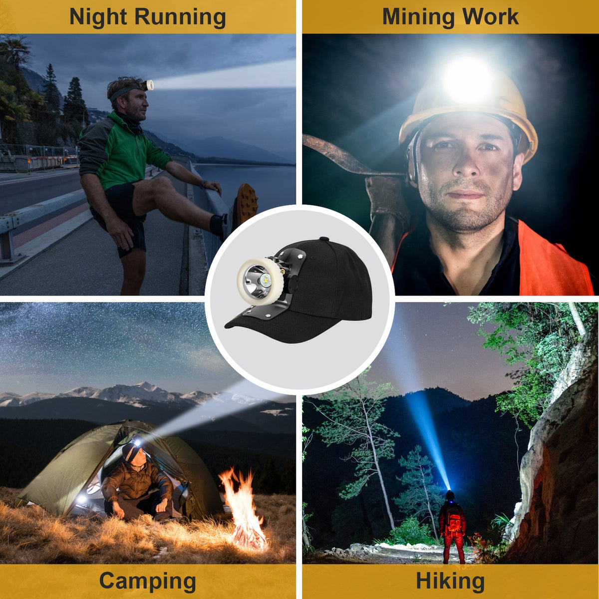 Rechargeable LED Mining Headlamp Waterproof Headlight with Miner Cap