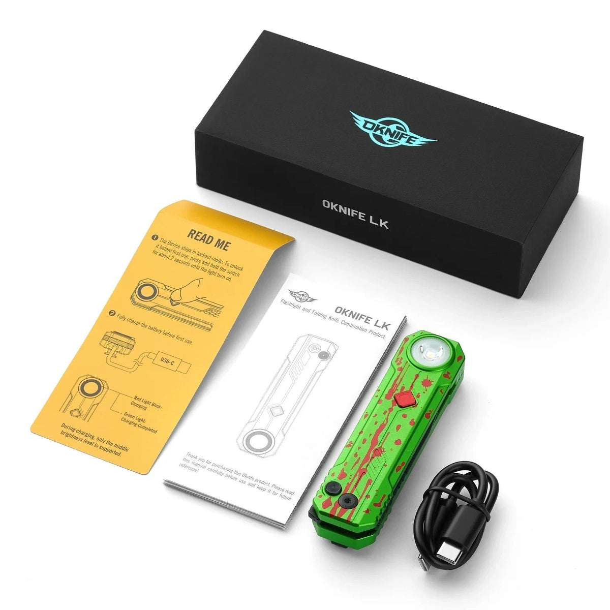 Rechargeable Tactical Folding Knife with RGB Light and Flashlight - Zombie Green