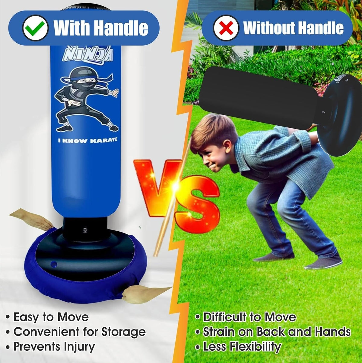 Kids Punching Bag Set 5-in-1 Durable Inflatable Boxing Sack for Children