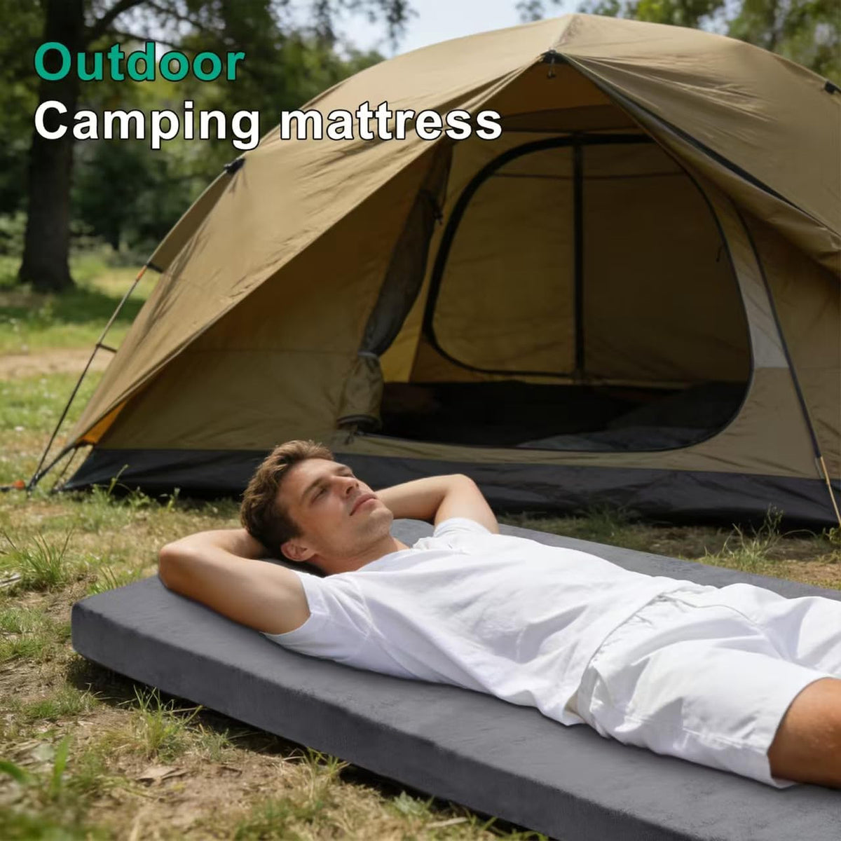 Memory Foam Camping Mattress Pad - 3 Inch Portable Sleeping Pad for Hiking & Travel