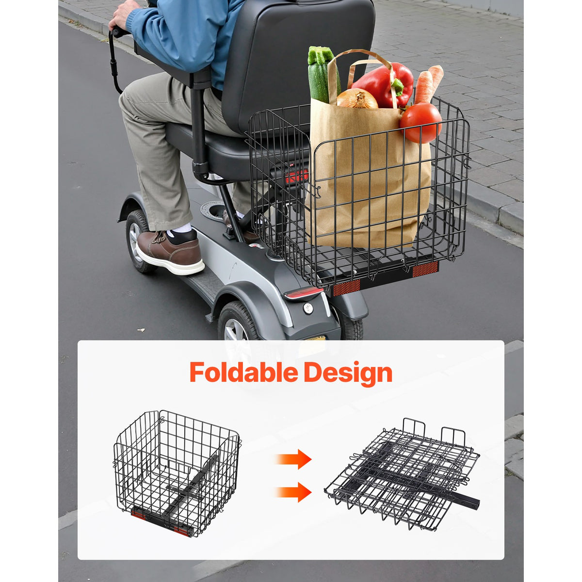 Mobility Scooter Rear Basket Folding Cargo Basket 33 lbs Capacity