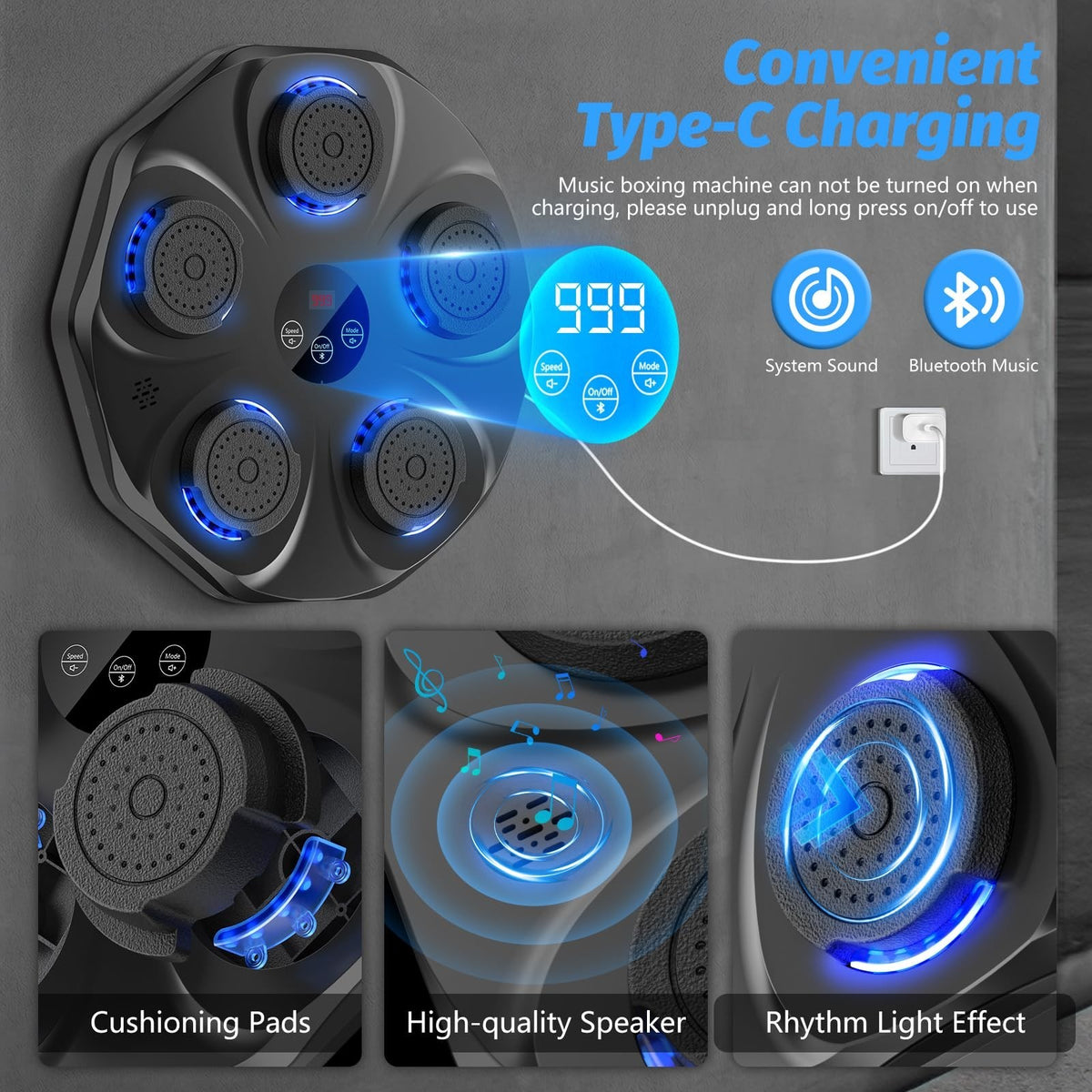 Music Boxing Machine with Gloves - Interactive Wall-Mounted Punch Trainer for Adults & Kids