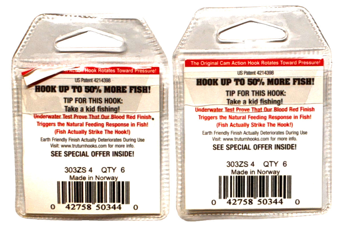2 Packs Blood Red Size 4 Bait Holder Hooks - Fishing Accessories, 6 Count Each