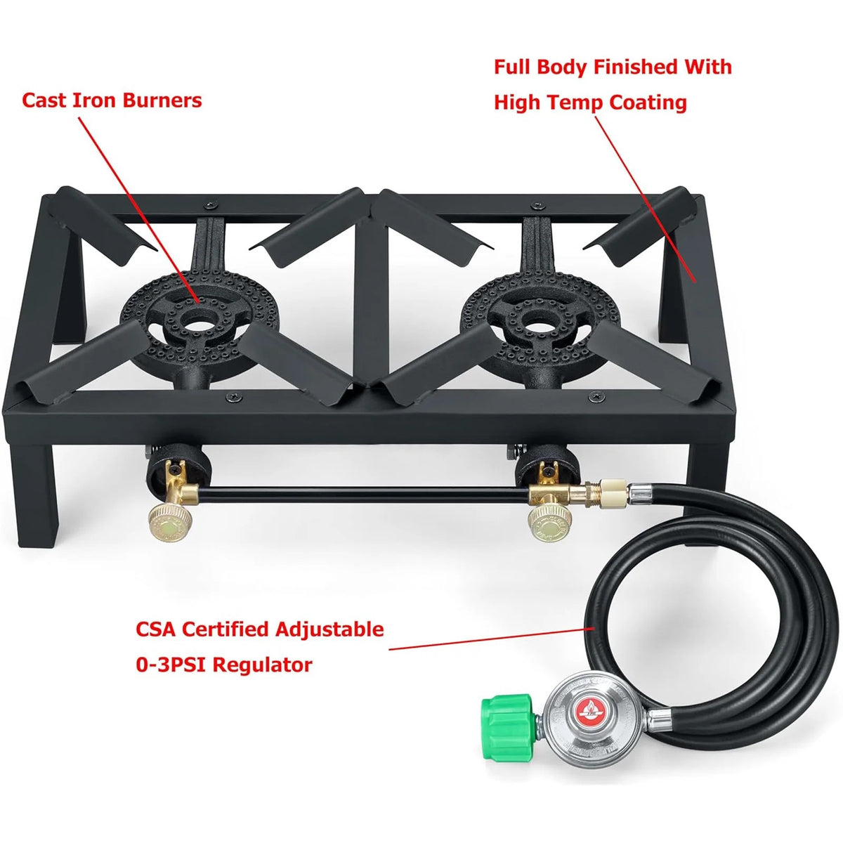 Dual Propane Gas Burner - High-Pressure Outdoor Camping Stove with Leak-Proof System