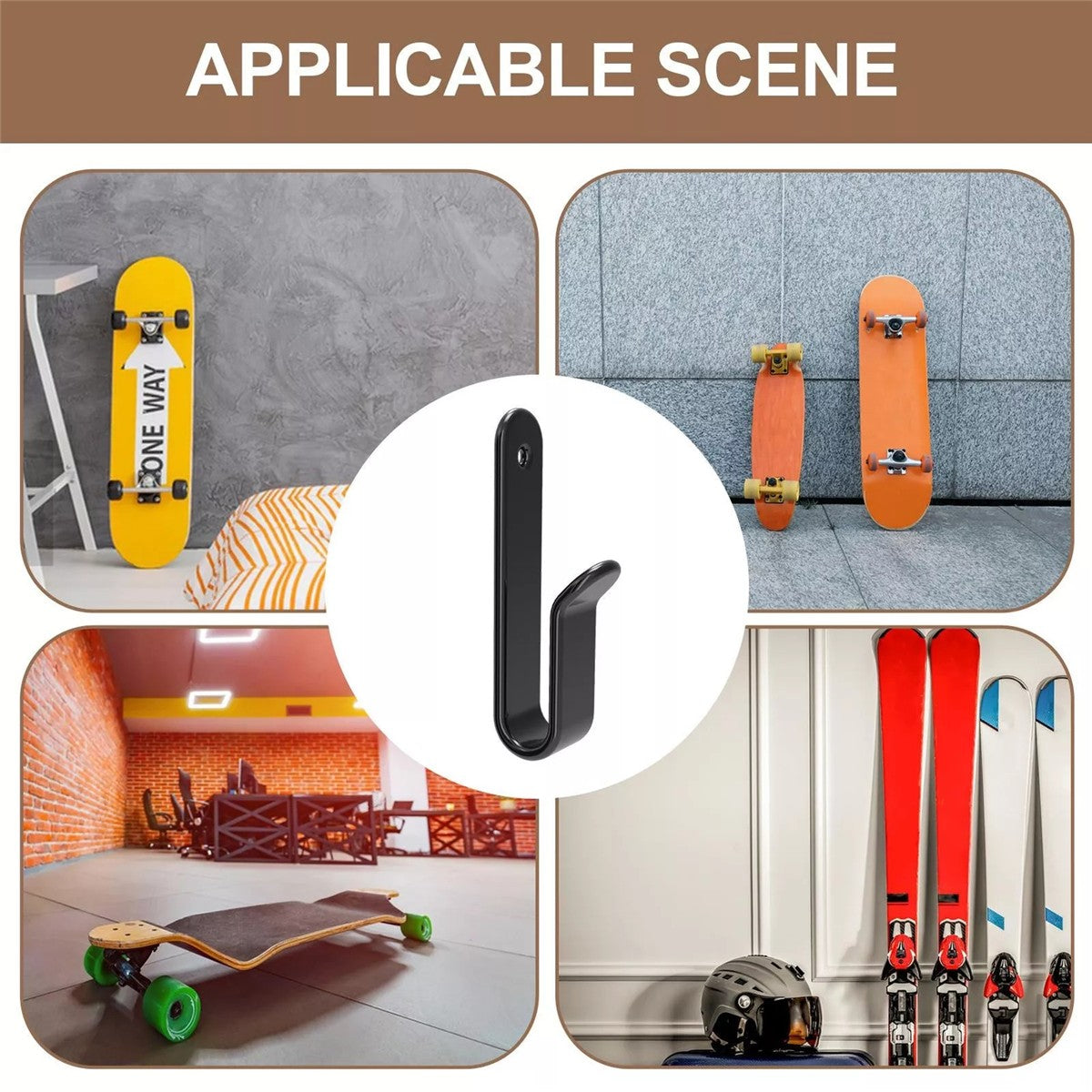 2 Pair Skateboard Wall Mount Hangers Storage Display Rack