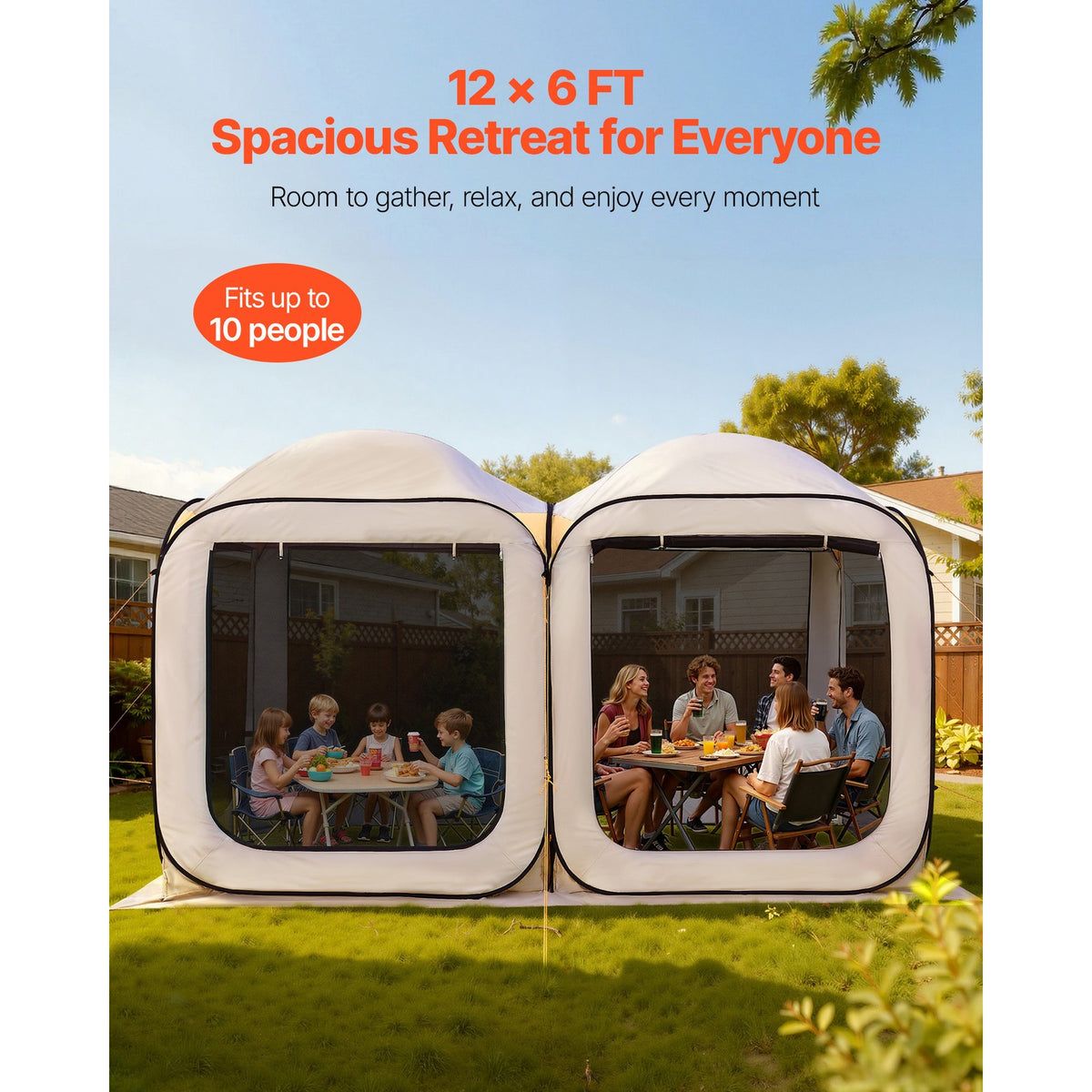 12 x 6 ft Pop-Up Screen House Tent with Carry Bag for Camping Outdoor Use
