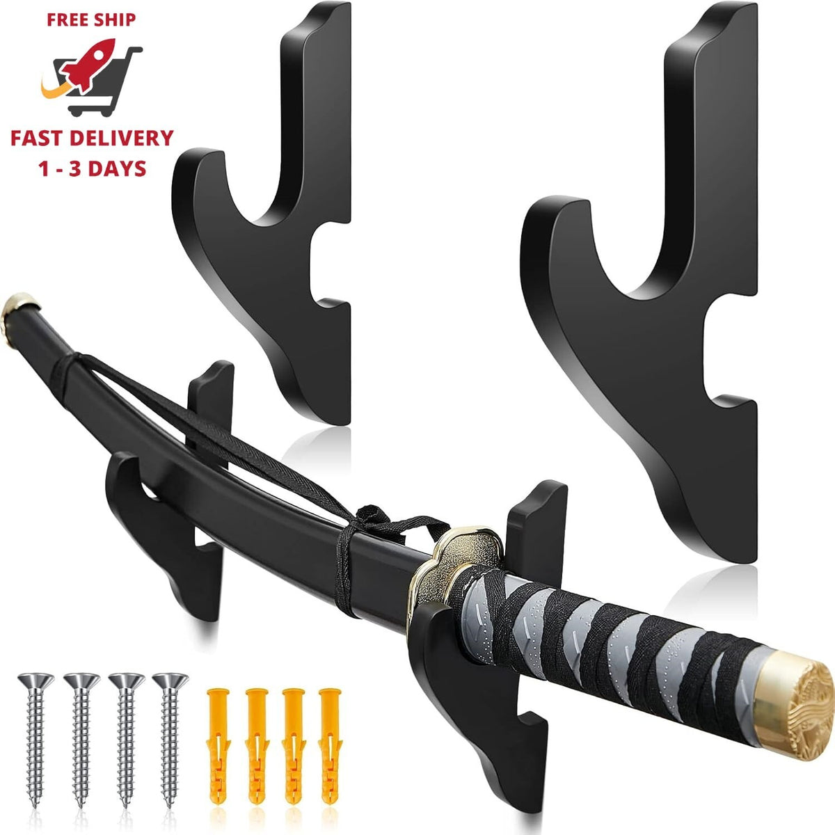 Unbranded Wall Mounts for Swords and Katana — Wood Display Brackets (Set of 2)