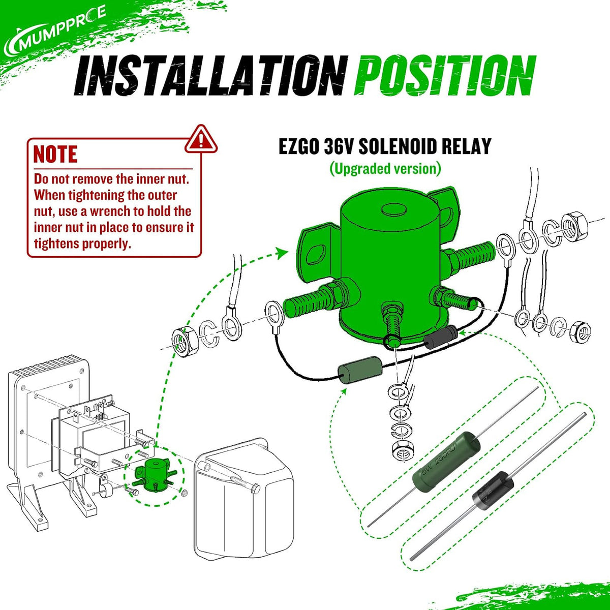 36V Golf Cart Solenoid Relay with Resistor and Diode for EZGO Models
