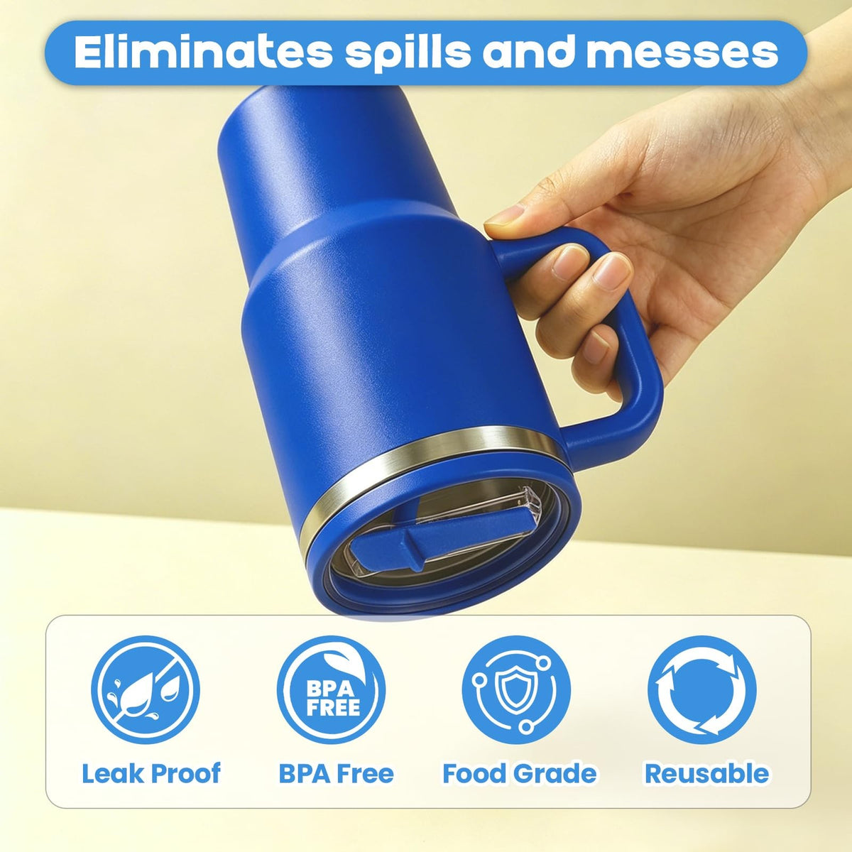 40 oz Leakproof Flip Straw Replacement Lids for HydroJug Bottles (Blue) - 2 Pack