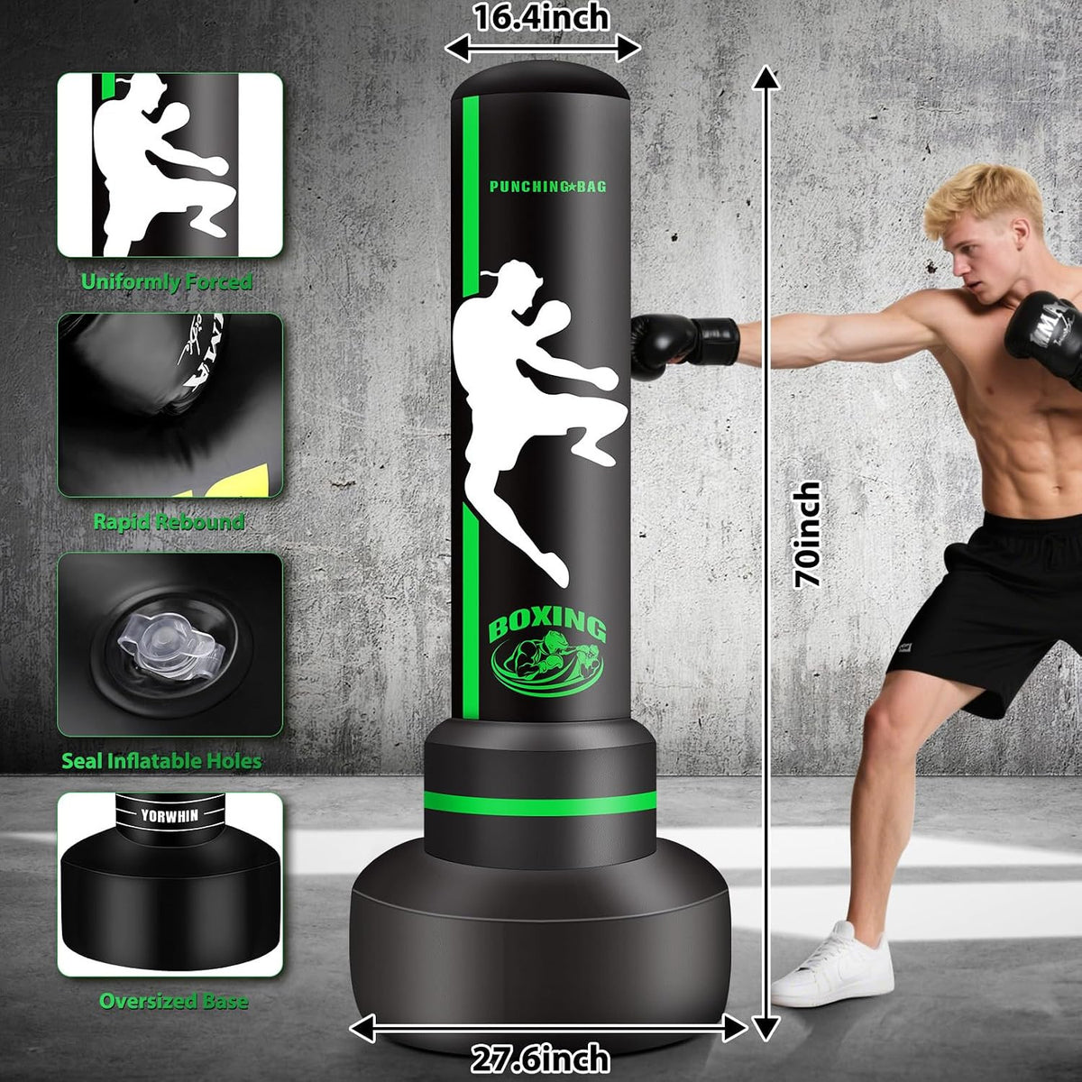 Standing Heavy Punching Bag with Gloves for Adults Teens Home Gym