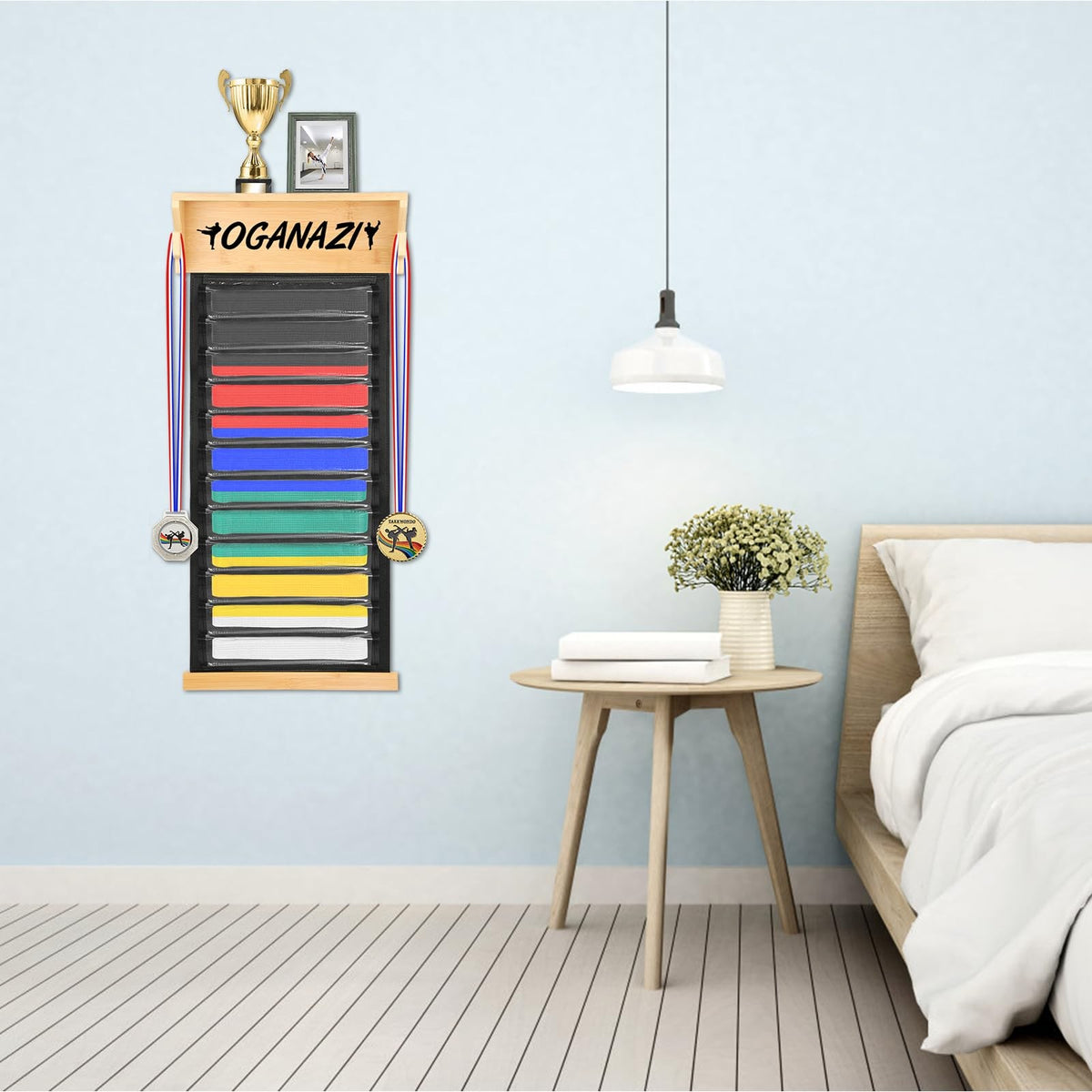 Martial Arts Belt Display Rack for Karate & Taekwondo Belts Wall Mount 12 Belts