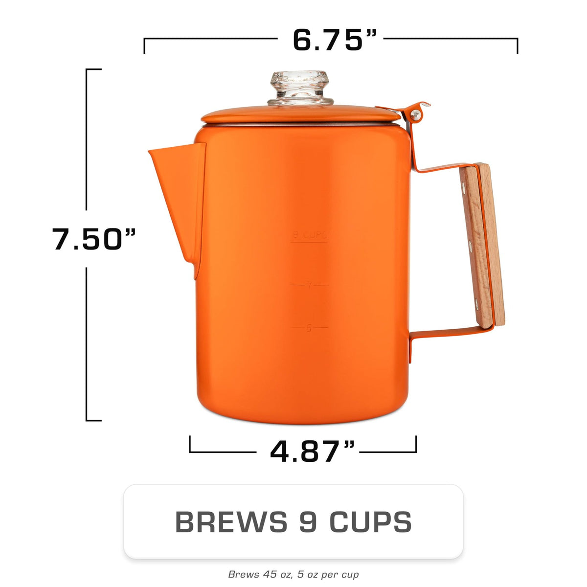 Percolator Coffee Pot 9 Cup Stovetop Camping Coffee Maker Stainless Steel Orange