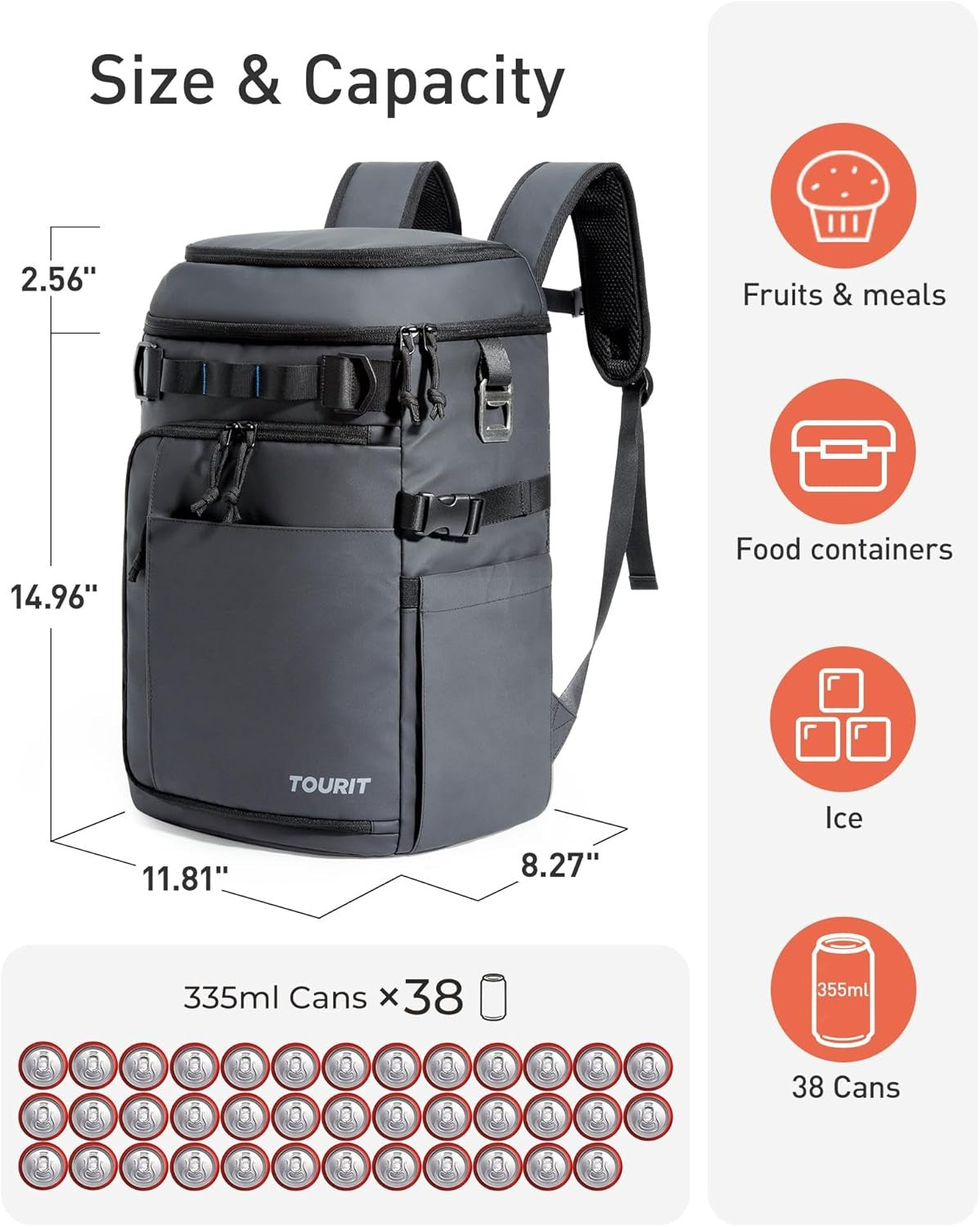 Insulated Backpack Cooler Bag for 38 Cans Waterproof Leak Proof Travel