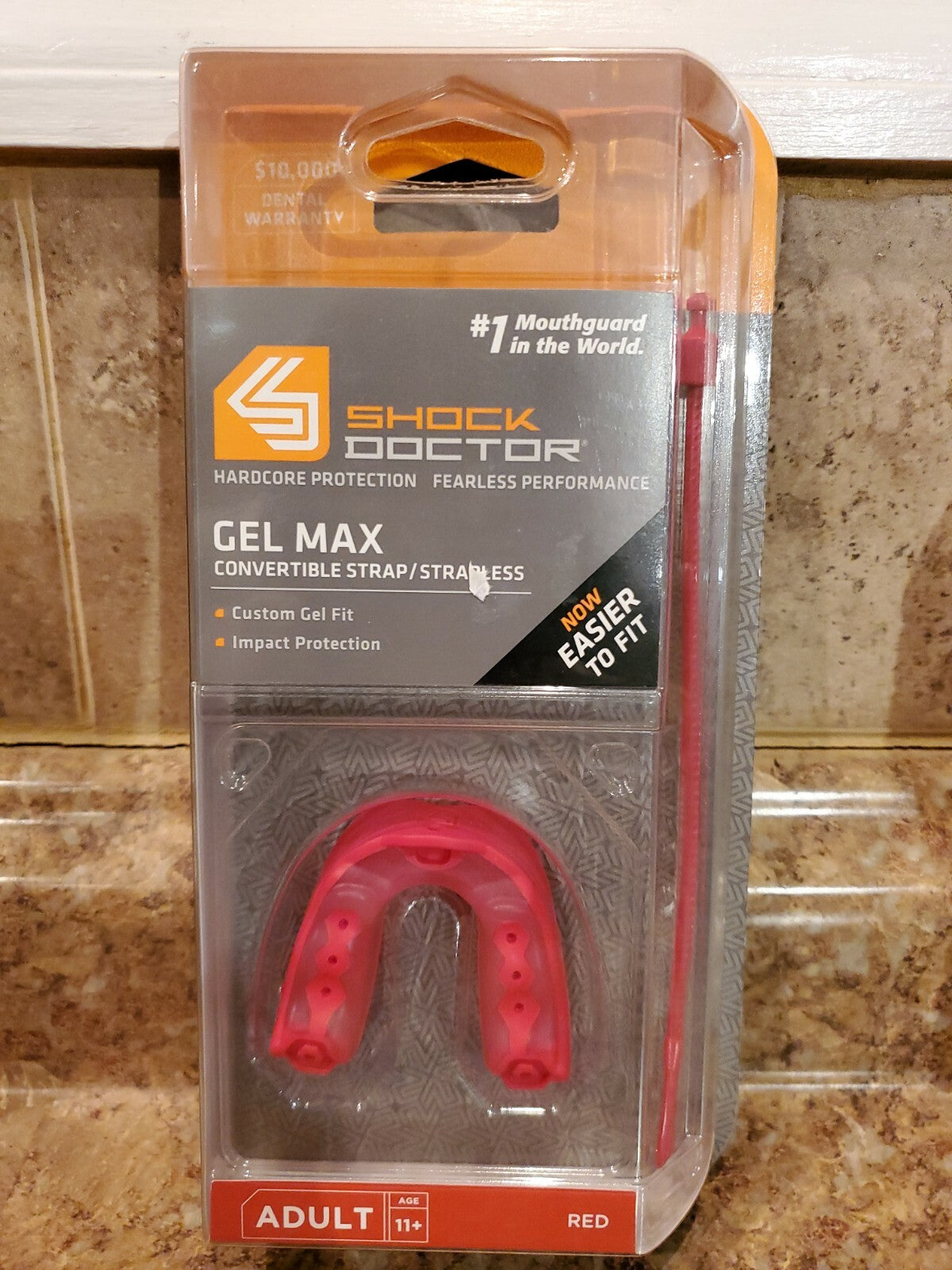 Adult Mouthguard Gel Max Red with Convertible Strap - Shock Doctor