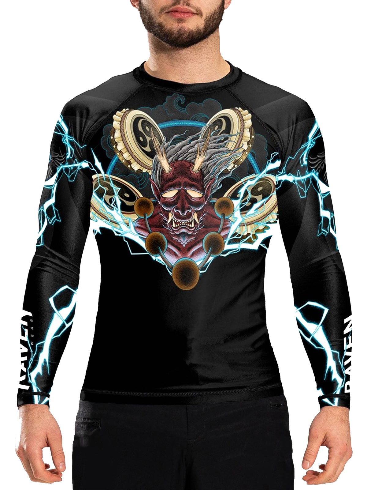 Men's MMA Rash Guard The God of Thunder Raijin Black
