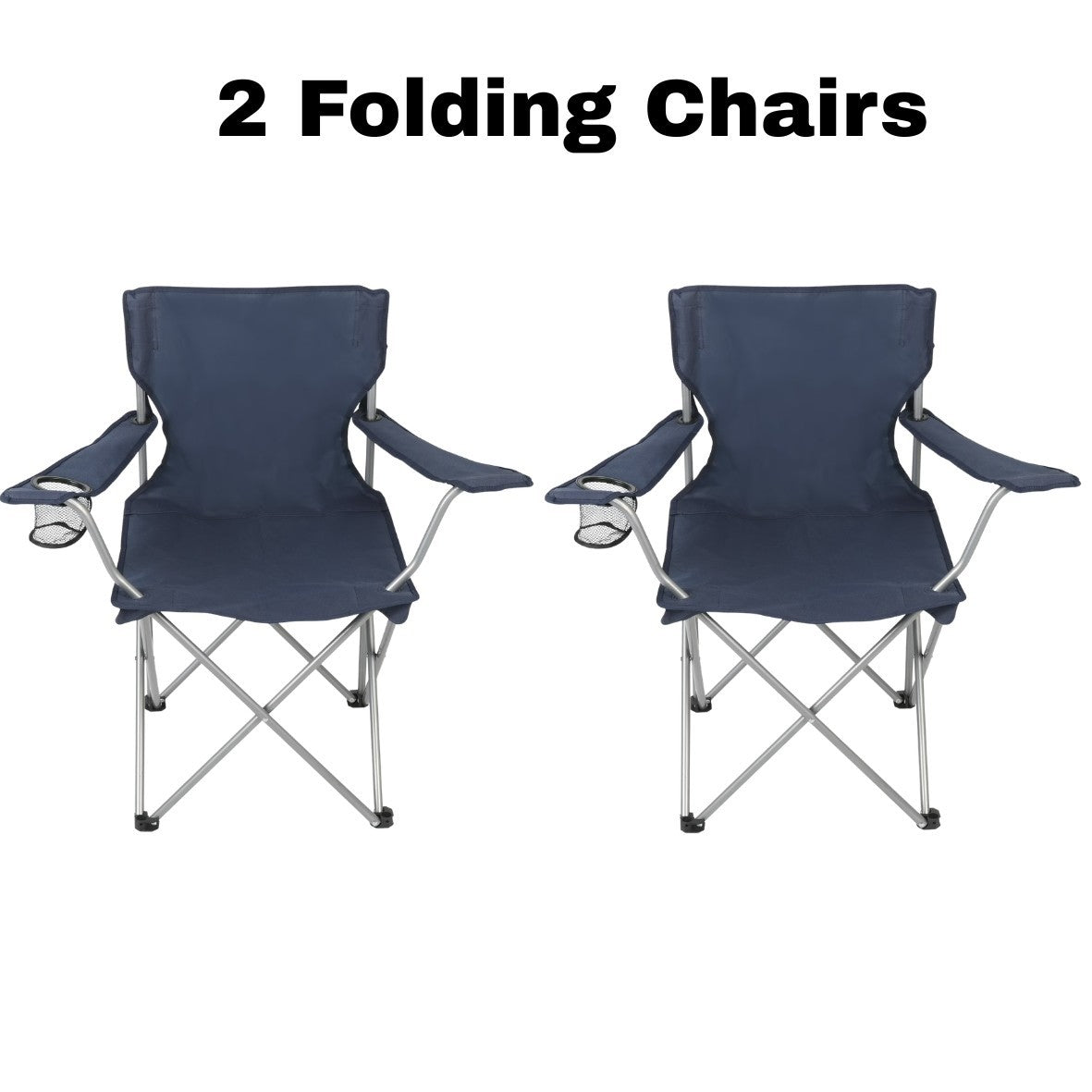 Quad Folding Camping Chair with Cup Holder - Dark Blue, Supports 250 lbs
