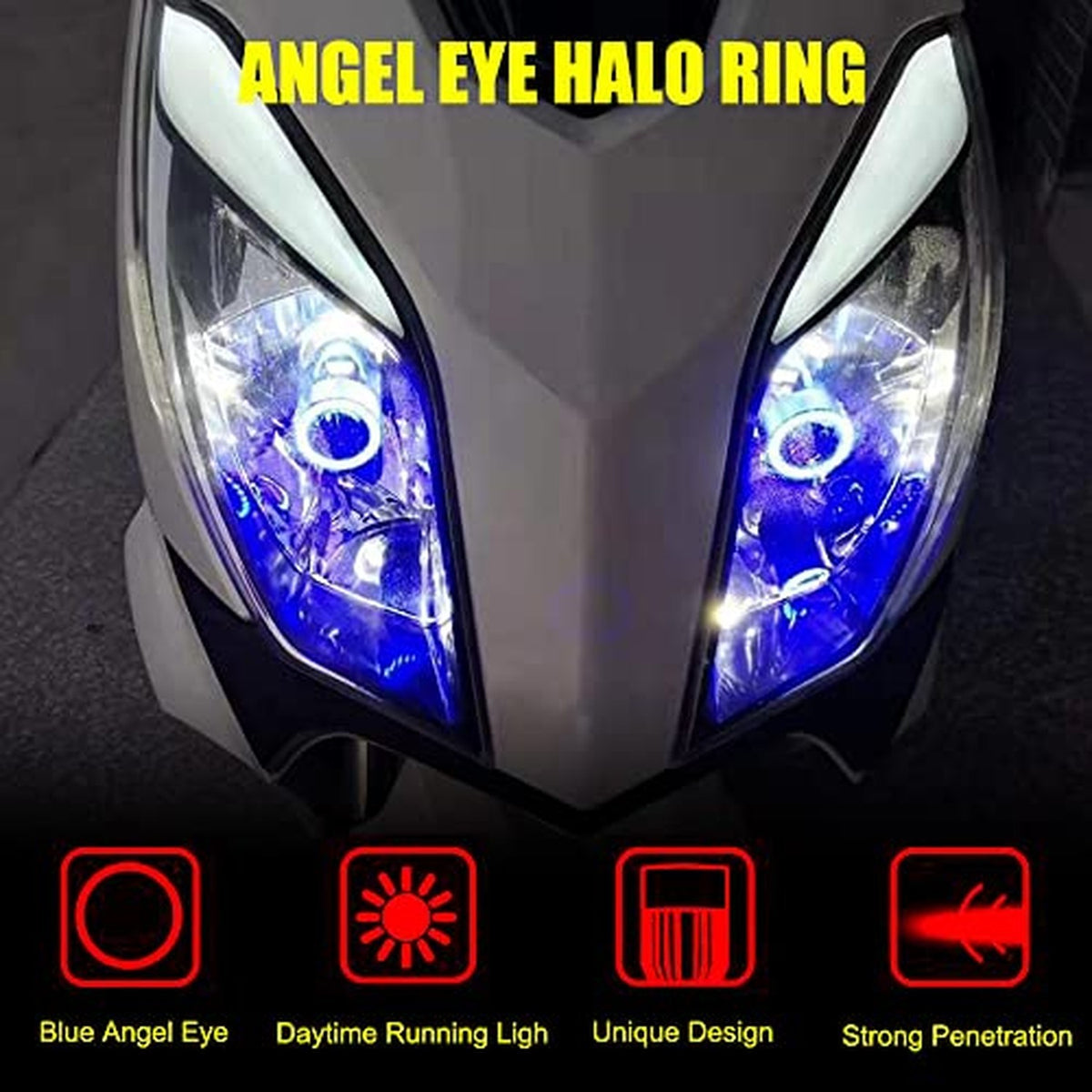 H4 LED Motorcycle Headlight Bulb 20W 2000LM Cool White with Red Angel Eye
