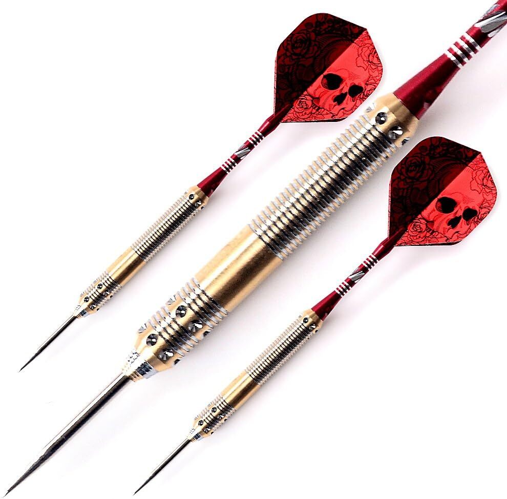 Dragon Series 21g Steel Tip Darts Set - Red Brass Barrels, 3 Darts + 6 Shafts & Flights