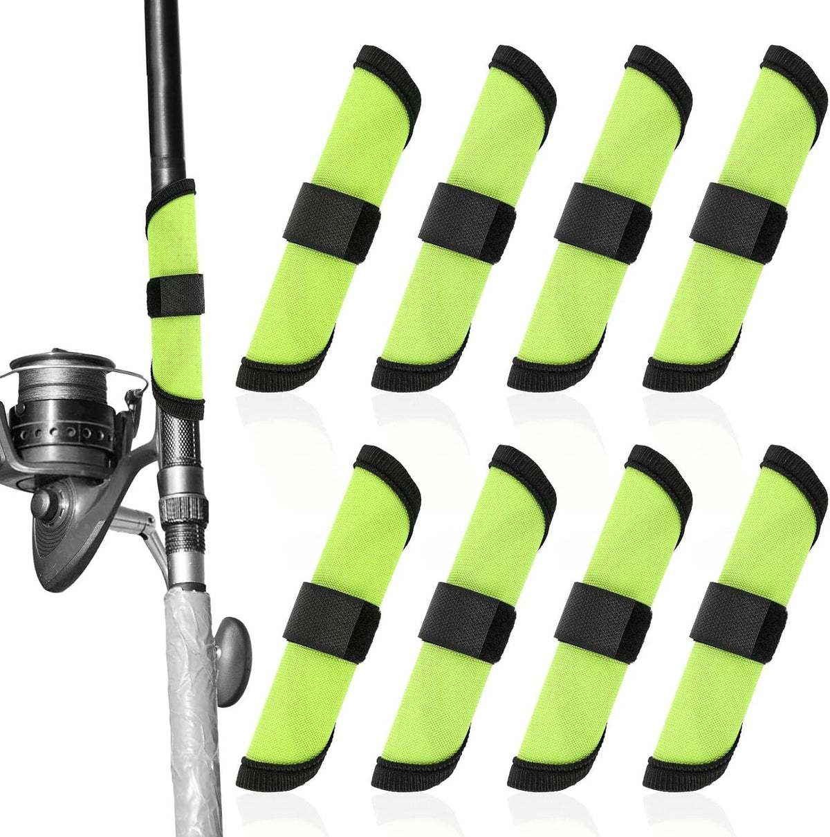 Fishing Lure Covers Set - 8 Green Hook Protectors for Rod Safety & Storage